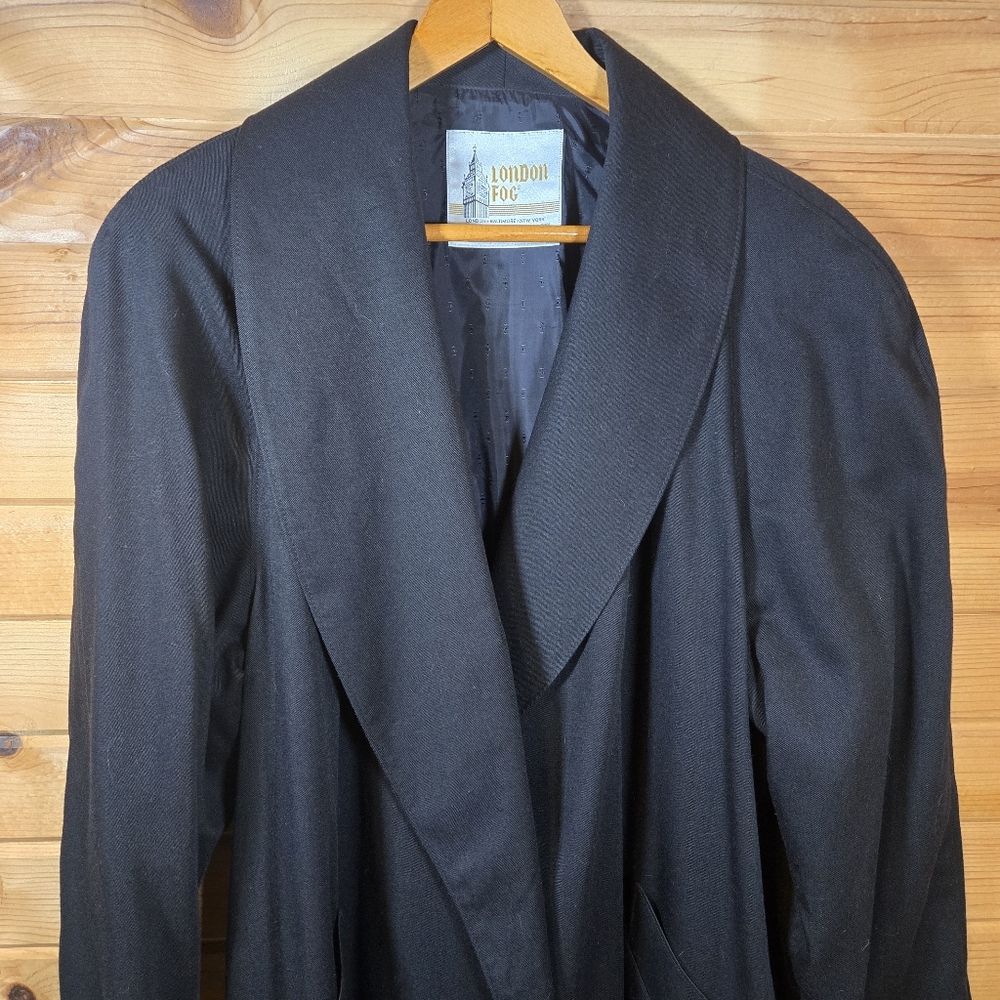 Vintage London Fog Trench Coat Long Black Women's 16 Lined One Button USA Made
